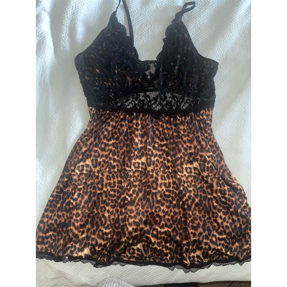 Vintage Leopard Print Lingerie Camisole Top 2XL Lace Accents Women's Tank